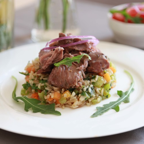 Рис с бараниной и овощами.