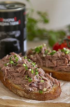 ГОВЯДИНА ТУШЕНАЯ МРАМОРНАЯ ГОСТ ВЫСШИЙ СОРТ  В ТУБУСЕ 1.014 кг