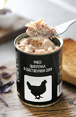 МЯСО ЦЫПЛЕНКА В СОБСТВЕННОМ СОКУ (БЕСКОСТНОЕ) ГОСТ В ТУБУСЕ 1.05 кг